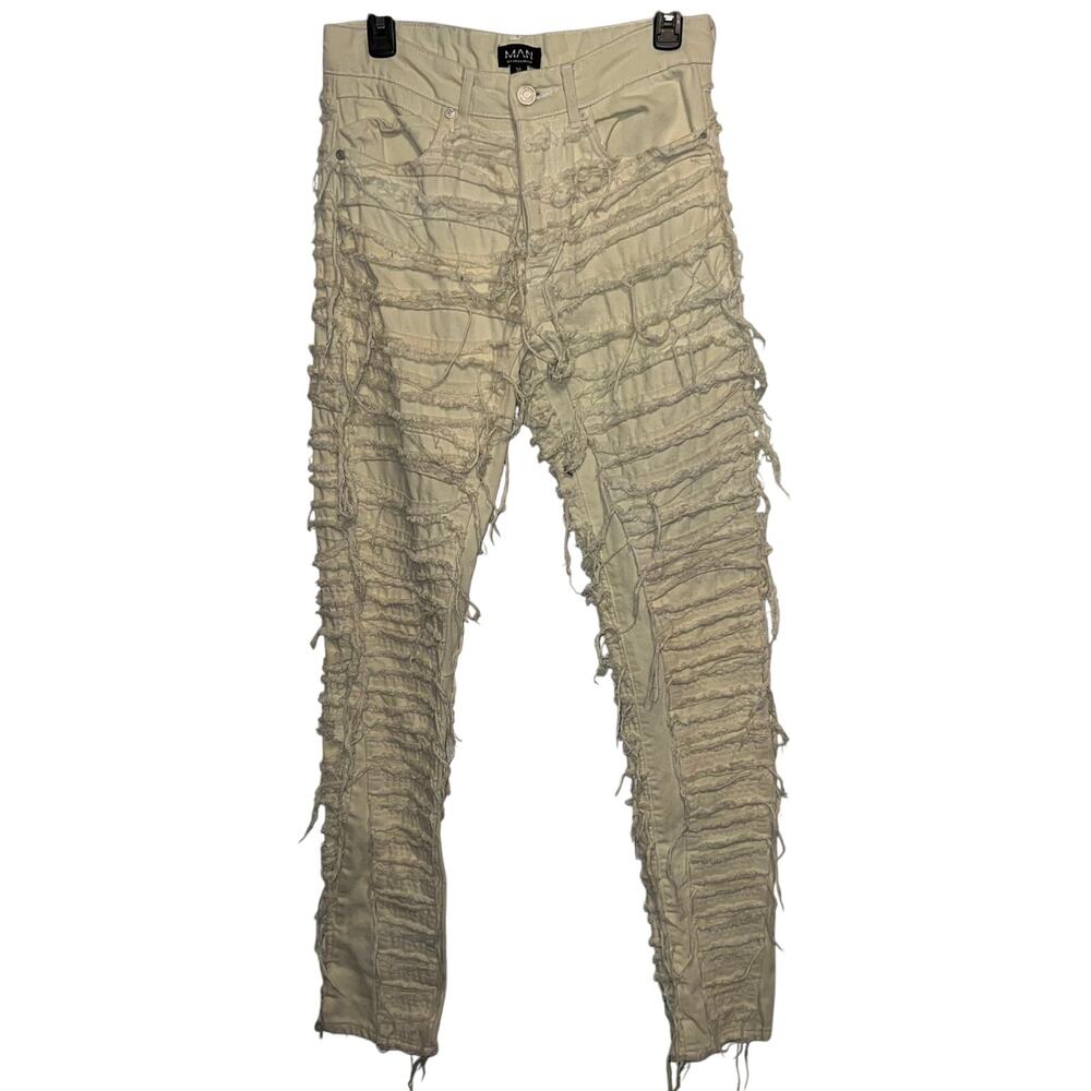 BoohooMan Thrashed Shredded Stacked Heavily Distressed Men’s Jeans 30